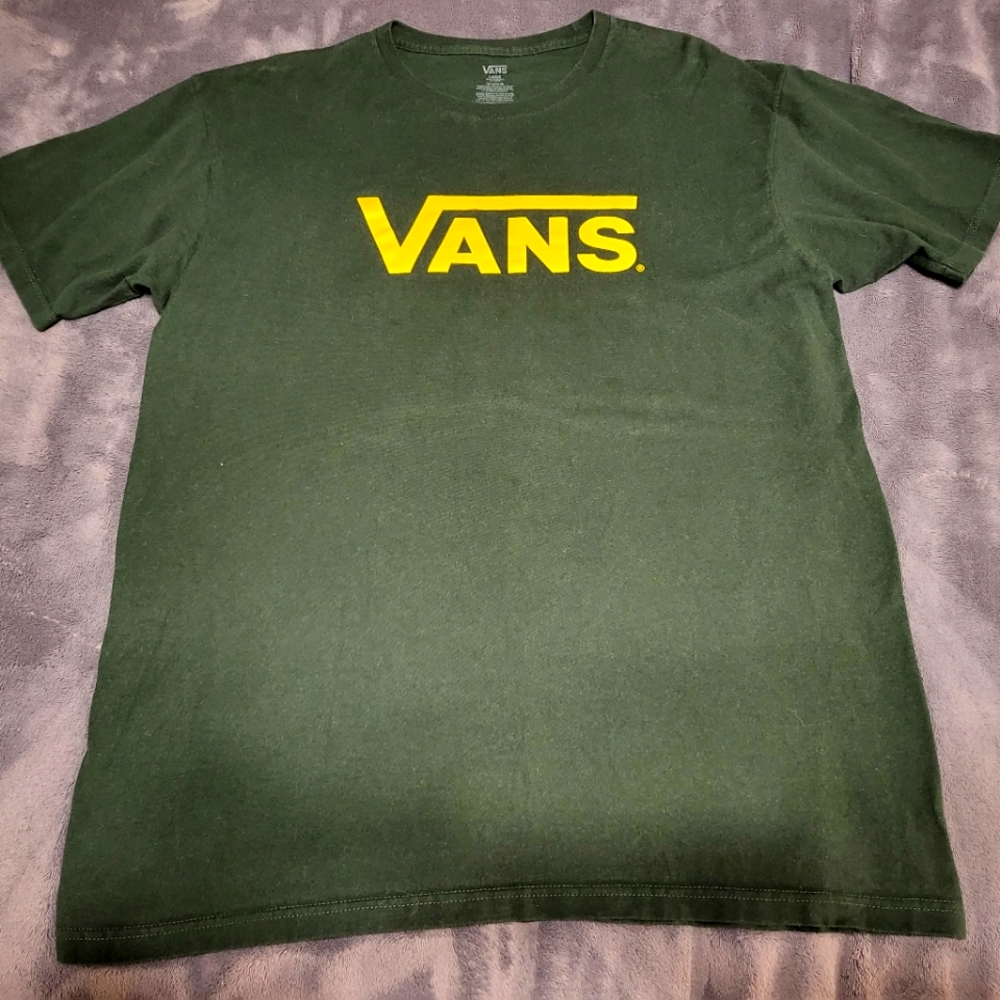 Men's size Large Forest Green with Vans in Yellow. Excellent shirt looks new.